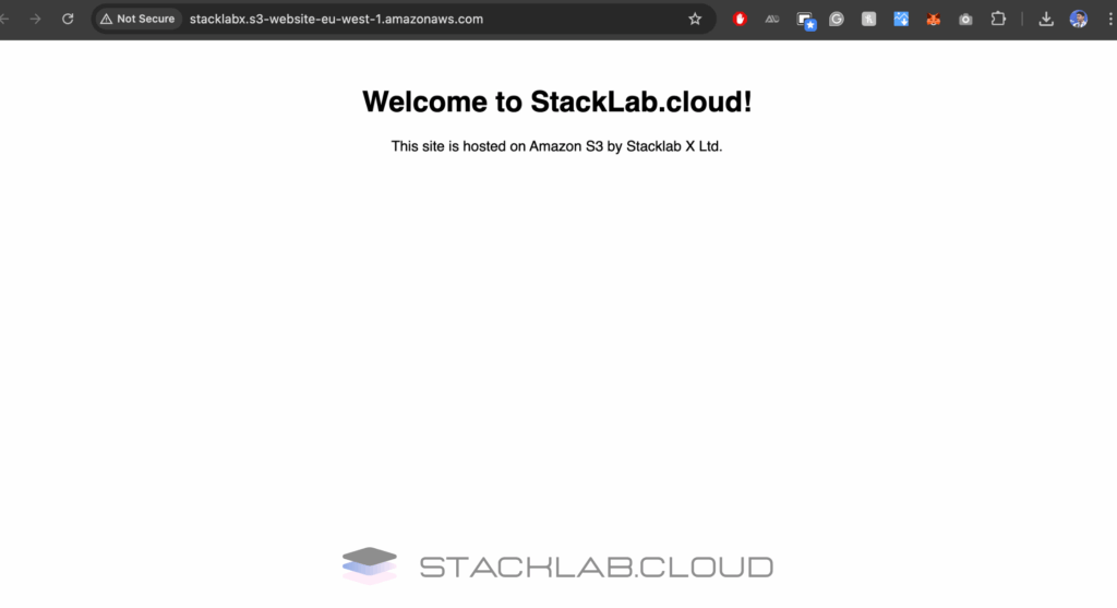 a screenshot of live static website on amazon aws s3 object storage
